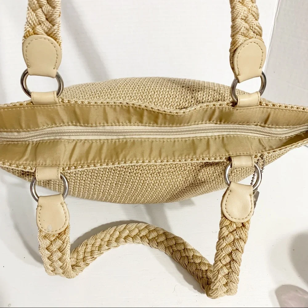 Lina Crocheted Shoulder Bag Braided Double Handles Solid Lining Zipped Closure
